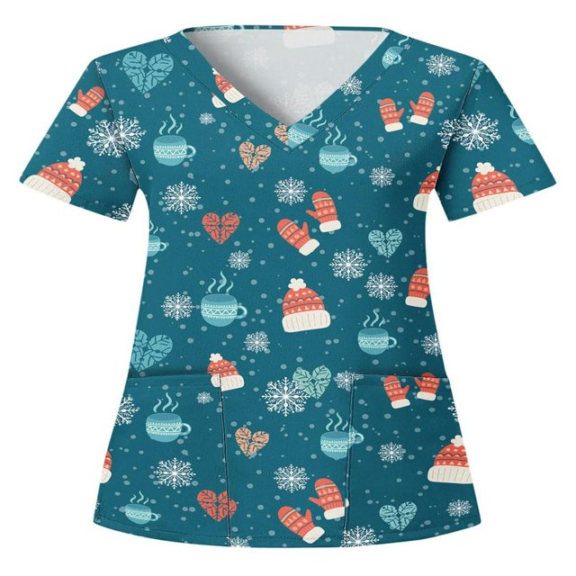 Hauts Style Infirmière à Imprimé Renne pour Femmes T-shirt de Noël
