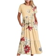 thumbnail image 1 of Pisexur Robes d'Été pour Femmes à Col Rond, Robe Fluide Plissée Tendance à Manches Courtes, Mode avec Poche, Robe d'Été de Plage Évasée à Imprimé Floral, 1 of 4