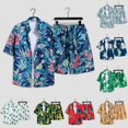 thumbnail image 3 of MYG Ensemble 2 Pcs pour Homme, Chemise à Manches Courtes à Imprimé Floral et Short, Style Hawaïen de Plage, 3 of 9