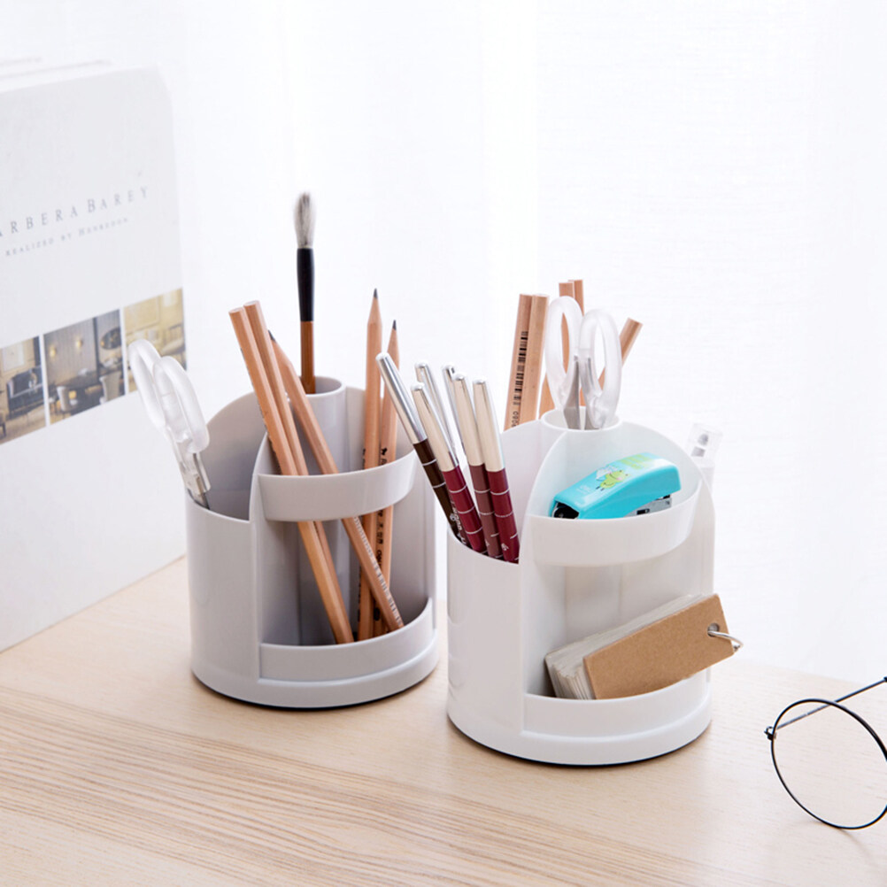 SHOWERORO White Plastic Pen Holder for Office Desk Organizer with Sturdy Lightweight Design