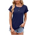 thumbnail image 2 of LSLJS Women's Mode Col Rond Manches Courtes T-shirt Boutonné Casual Chemise Ample Tops, 2 of 7