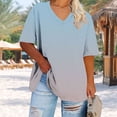 thumbnail image 4 of Ovbmpzd V-Neck Womens Tops Plus Size Blue Short Sleeve Comfy Gradient Color Blouses Shirts for Teens S, 4 of 6