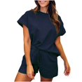 thumbnail image 1 of LNGOOR Ensembles de Survêtements pour Femmes 2 Pcs Tenues à Manches Courtes Col Rond avec Shorts à Cordon Ensembles de Détente Survêtements, 1 of 5