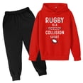thumbnail image 1 of Hiiyo Little Girlss Outfits Rugby Letter Print Hoodie and Sweatpants Sports Sweatsuit, 1 of 3