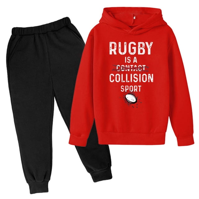 Hiiyo Little Girlss Outfits Rugby Letter Print Hoodie and Sweatpants Sports Sweatsuit