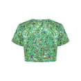 thumbnail image 2 of Haitryli T-Shirt Court à Manches Courtes pour Filles, Imprimé Coloré, Métallique Brillant, Col Rond, Costume pour Danse et Spectacle, Vert 140, 2 of 7