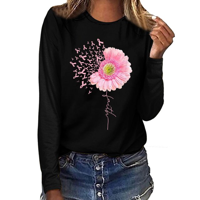 Qertyioot Blouse Longue Décontractée pour Femmes contre le Cancer du Sein
