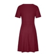 thumbnail image 4 of Robe Bohème Décontractée pour Femmes, Grande Taille, Col en V, Unie, Manches Courtes, Robe Évasée avec Poches, 4 of 6