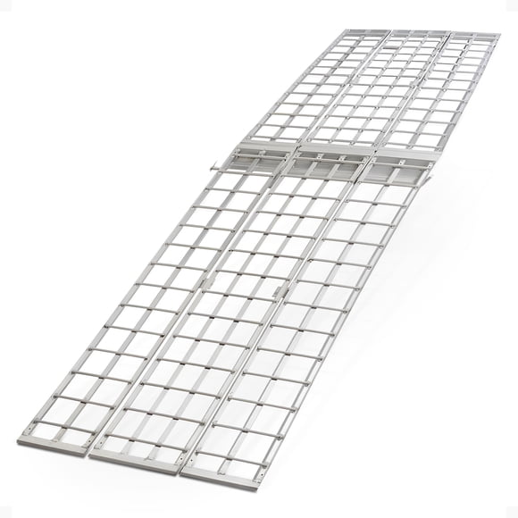 Black Widow Aluminum 10' Folding Motorcycle Ramp for Pickup Truck, Arched 3 Pieces, Silver