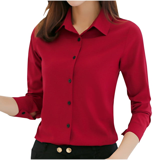 Timegard Hauts Formels pour Femmes Col à Revers Boutonné Chemises à Manches Longues Travail Tenue de Bureau Décontractée Hauts Ajustés