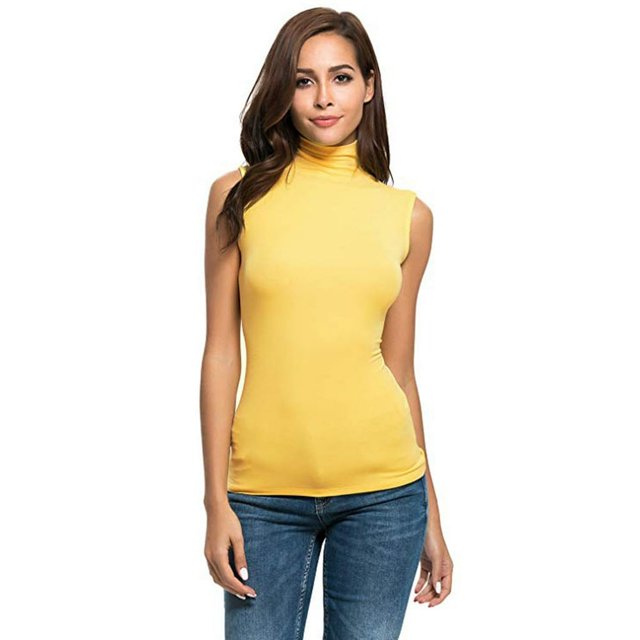 Débardeurs Sans Manches pour Femmes Col Roulé Ajusté Extensible T-Shirts Légers Basiques