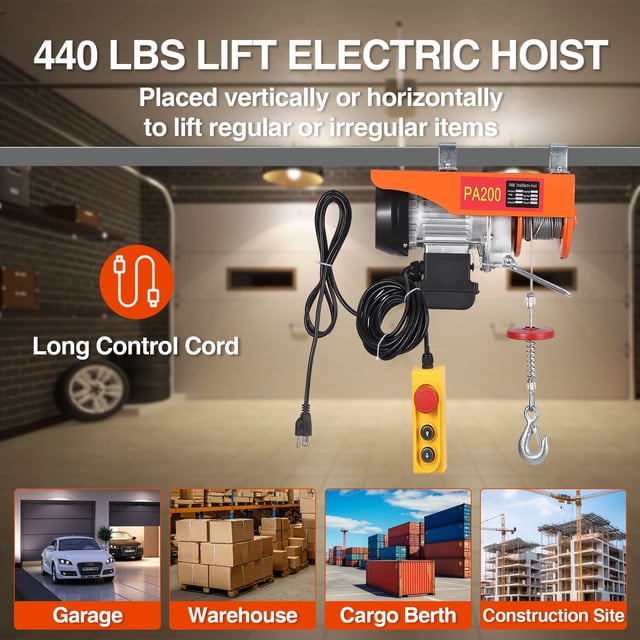 AKDSteel Electric Hoist, Double Slings Engine Lift Electric Hoist Crane, 110v Electric Steel Wire Winch For Lifting In Garage, Warehouse, And Factory Settings
