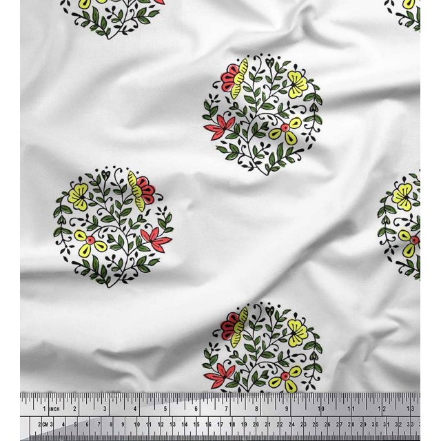 Soimoi Rayon Crepe Fabric Leaves & Floral Block Print Fabric by The Yard 46 Inch Wide