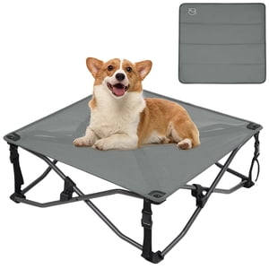 TIMBER RIDGE Petit lit de chien élevé 3-in-1 Pliage portable et surélevé avec refroidissement amovible tapis pour utilisation intérieure et extérieure Gris