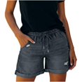 thumbnail image 3 of FYEGRE Short pour Femmes Décontracté Extensible Taille Haute Short en Jean Coupé Short en Denim Short Décontracté Confortable de Plage pour Femmes avec Cordon Gris m, 3 of 7