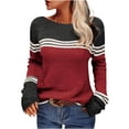 thumbnail image 1 of VgaVtl Pullover Ladies Sweaters Long Sleeve Womens Sweaters Fall Loose Color Block Knitted Red Striped Sweaters, 1 of 5