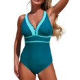 thumbnail image 1 of Ltctricy Women's One Piece Swimsuits Adjustable Strap Deep V Neck Color Block Backless Swimwear Slimming Bathing Suits, 1 of 4