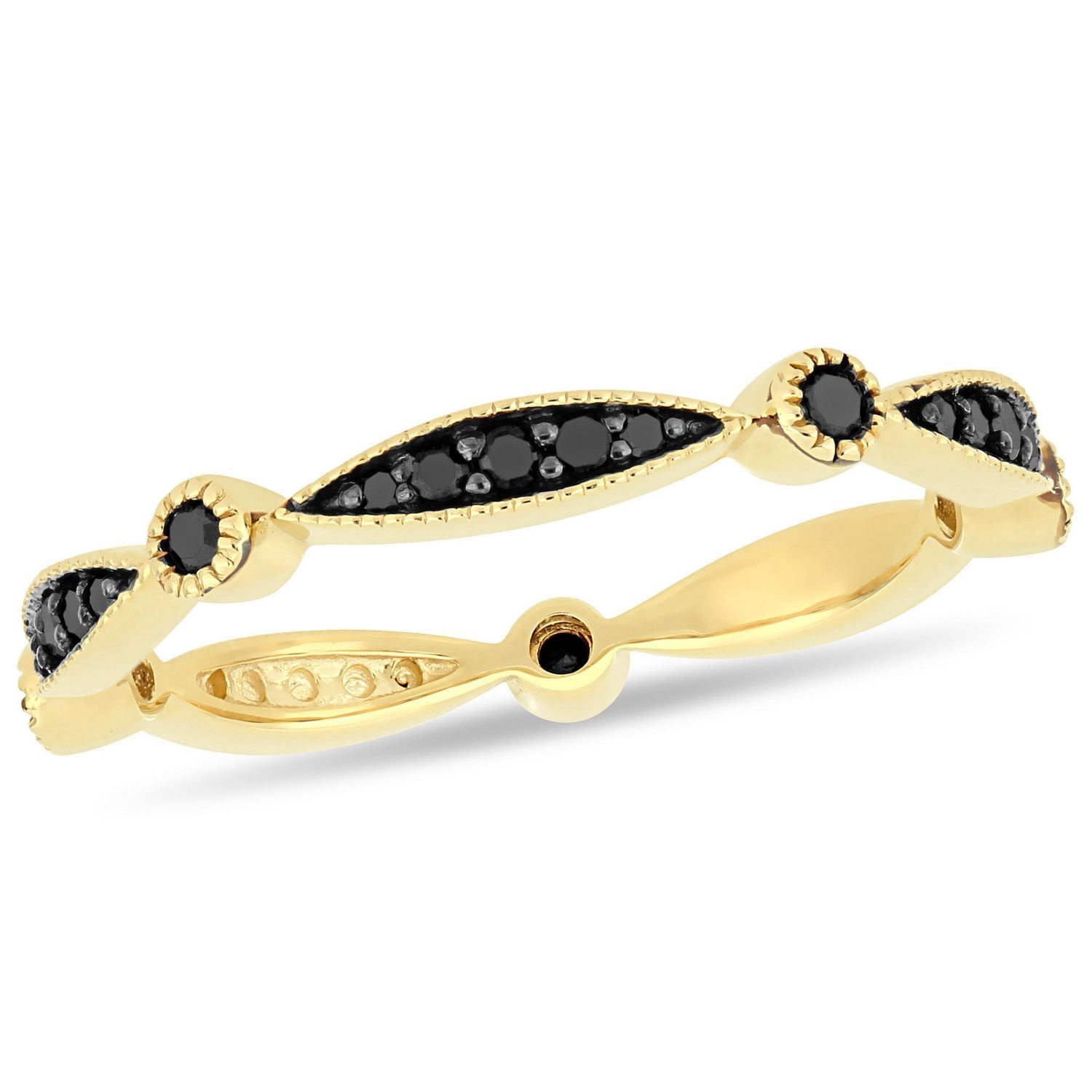Bague d'anniversaire de style éternité Asteria avec diamants noirs 1/4 CT poids total, en or jaune 10K