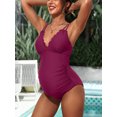thumbnail image 4 of Ruched Side One Piece Swimsuit for Maternity V Neck Pregnancy Swimwear Modest Bath Suit, 4 of 6