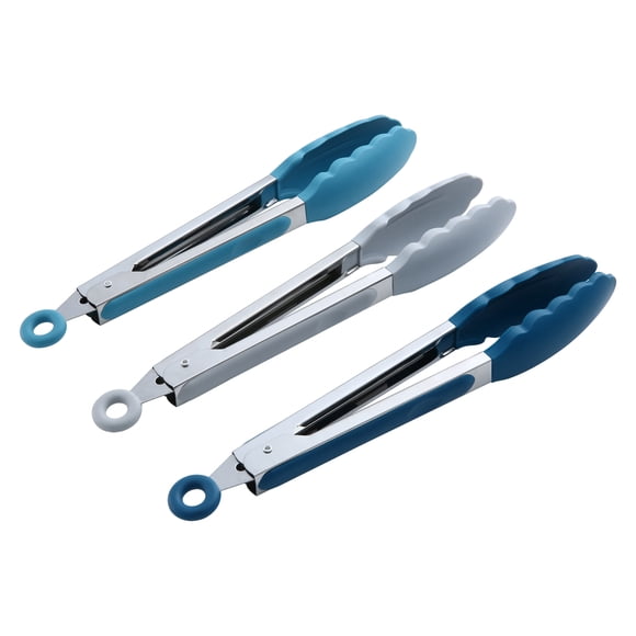 Mainstays 9" Stainless Steel Locking Tongs with Silicone Head, Navy, Grey, or Teal