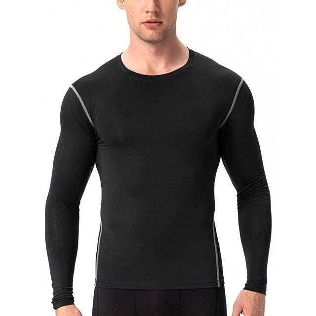 Innerwin Hauts de Musculation à Manches Longues T-Shirt de Sport pour Hommes Couche de Base de Gym Chandails de Compression Décontractés Noir 2TG