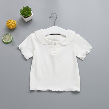 Jusqu'à 30 % de Rabais, Robe pour Tout-Petites Filles, Haut Boutonné à Manches Courtes Doux, Volant Uni, Tenue Décontractée, Mode pour le Jeu, Vêtement Confortable, Vêtements pour Enfants Confortables et Durables/coton, Blanc