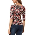 thumbnail image 3 of INSPIRE CHIC Hauts pour Femmes Non Doublés Col Rond Manches au Coude Coupe Ajustée T-Shirt Décontracté S Noir-Floral, 3 of 7