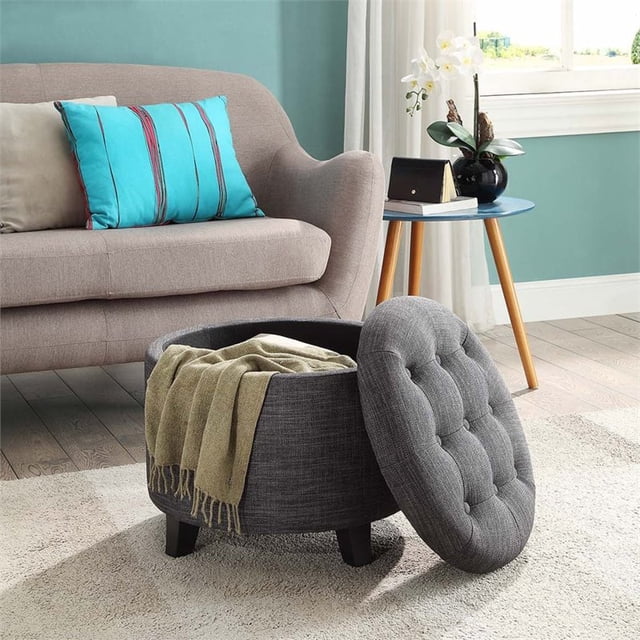 Convenience Concepts Designs4Comfort Pouf Rond en Tissu Gris