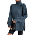 thumbnail image 1 of EYIIYE Chandail d'Automne et d'Hiver pour Femme à Manches Longues, Col Roulé, Tricot, Chandail, Couleur Unie, Ourlet Fendu, Long Tricot, Chandail, Ample, Décontracté, Confortable, Hauts, 1 of 8