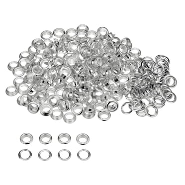 Unique Bargains 300set Grommets Kit Metal Eyelets 8mm 3/10' Hole Tiny Grommet for Shoes Clothes Belt Tag DIY Project, Silver Tone