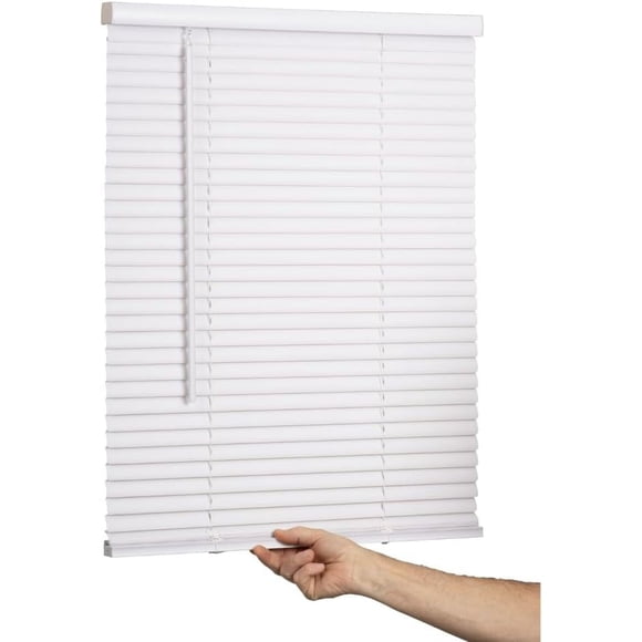 LOTUS & WINDOWARE Cordless Mini Blind, 1" Vinyl Slats, 33" Wide x 60" Long - White, Window Blinds for Home and Office, Interior Door Blinds - Light Filtering