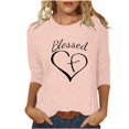 thumbnail image 1 of Penkiiy T-Shirts à Manches 3/4 pour Femmes avec Imprimés Cœur, Col Rond, Tunique de la Saint-Valentin, Blouse TP Rose, 1 of 5