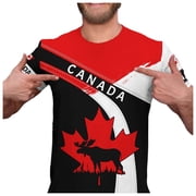 LUOGENLI T-shirts masculins pour hommes T-Shirt Feuille d'érable canadien pour hommes Drapeau de la fête du Canada T-shirt 3D T-shirts unisexe pour hommes T-Shirt graphique Tee de Pâques noir XL pour homme
