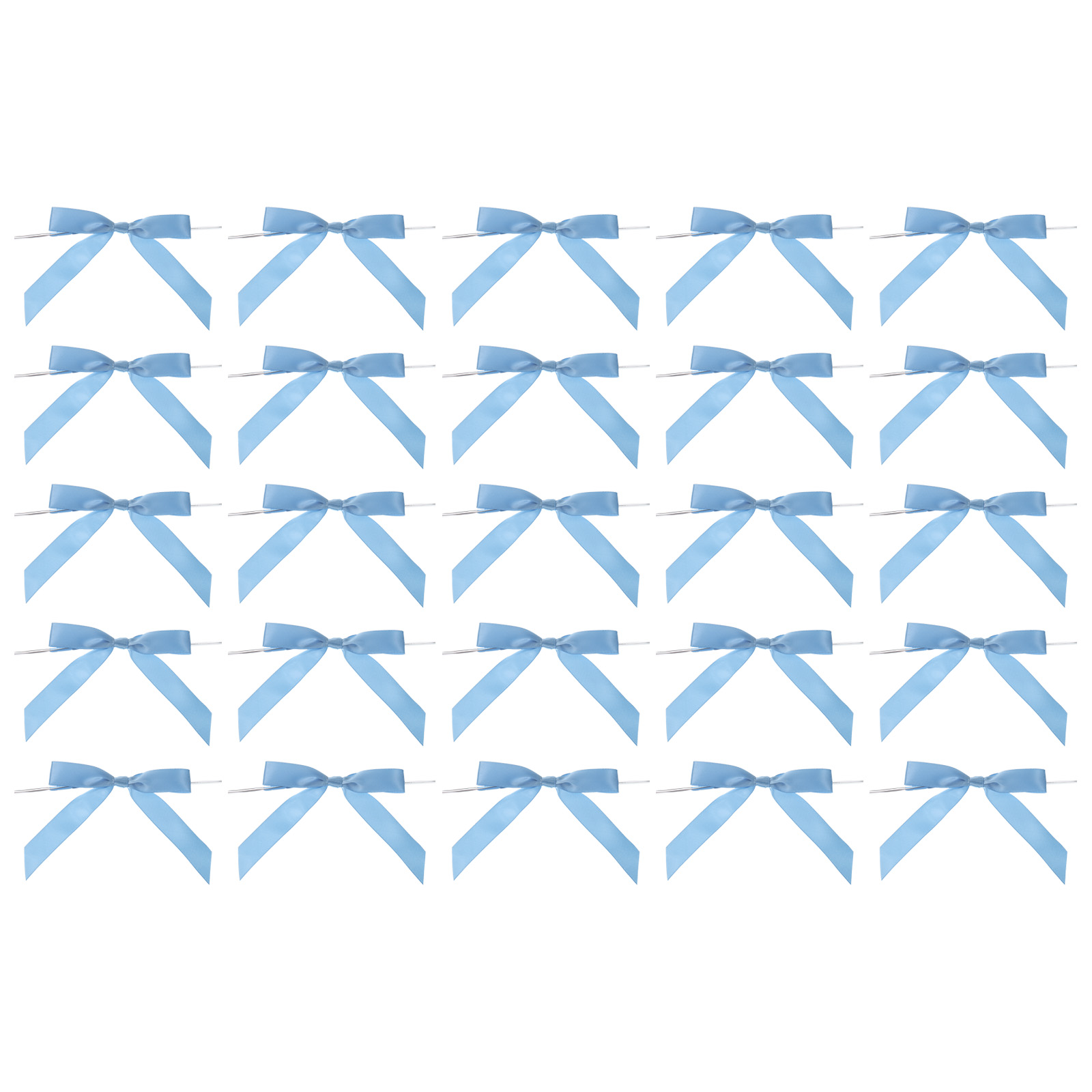 Unique Bargains 100Pcs Mini Ribbon Bow 3.5' Twist Tie Mini Fabric Satin Ribbon Flower Bows Craft DIY Sewing Wedding Bows Blue