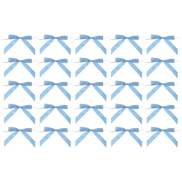 Unique Bargains 100Pcs Mini Ribbon Bow 3.5' Twist Tie Mini Fabric Satin Ribbon Flower Bows Craft DIY Sewing Wedding Bows Blue