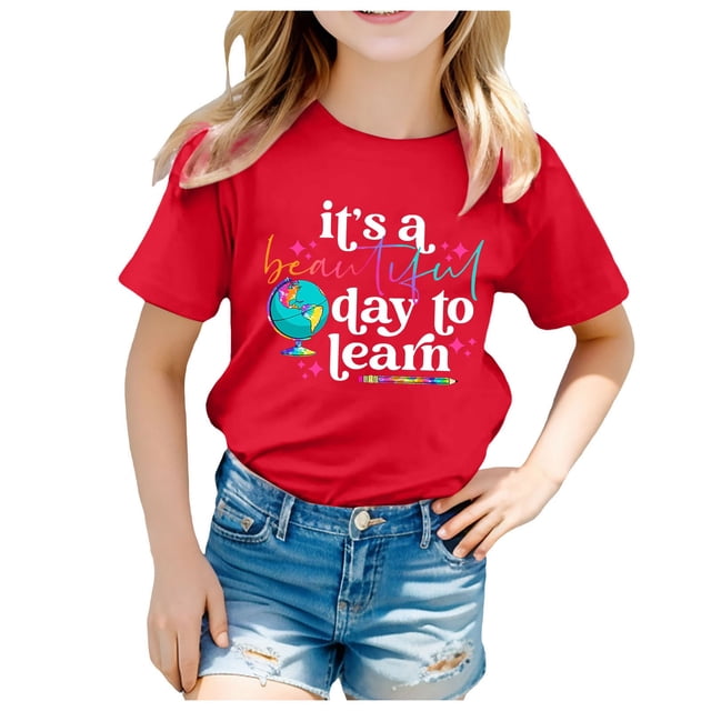TZEWGL T-Shirts For Child Back To School Season Printed Short Sleeve Crewneck Clothes For Baby size 2-4T