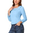 thumbnail image 4 of INSPIRE CHIC Women's Elegant Ruffle Square Neck Puff Long Sleeve Chiffon Blouse XS Blue, 4 of 7