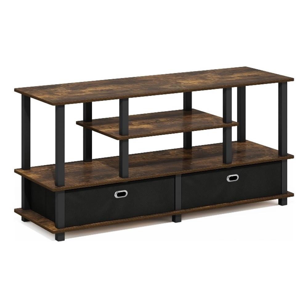 Pemberly Row Large TV Stand for up to 55-Inch TV with Amber Pine/Black