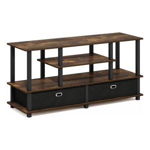Pemberly Row Large TV Stand for up to 55-Inch TV with Amber Pine/Black