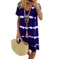 thumbnail image 1 of LUXUR Robe d'Été pour Femmes Manches Courtes Robe Tunique Col en V Robe Midi Bohème Teinture sur Nœuds Bleu Profond 4TG, 1 of 5
