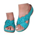 thumbnail image 1 of Womens Wedge Dress Slip on Sandals Beach Bohemian Summer Flower Leather Open Toe Mid Heel Slides Slippers, 1 of 5