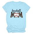 thumbnail image 1 of Womens Solid Color Short Sleeve Casual Baseball Print T-shirt Round Neck Print Tops, 1 of 1
