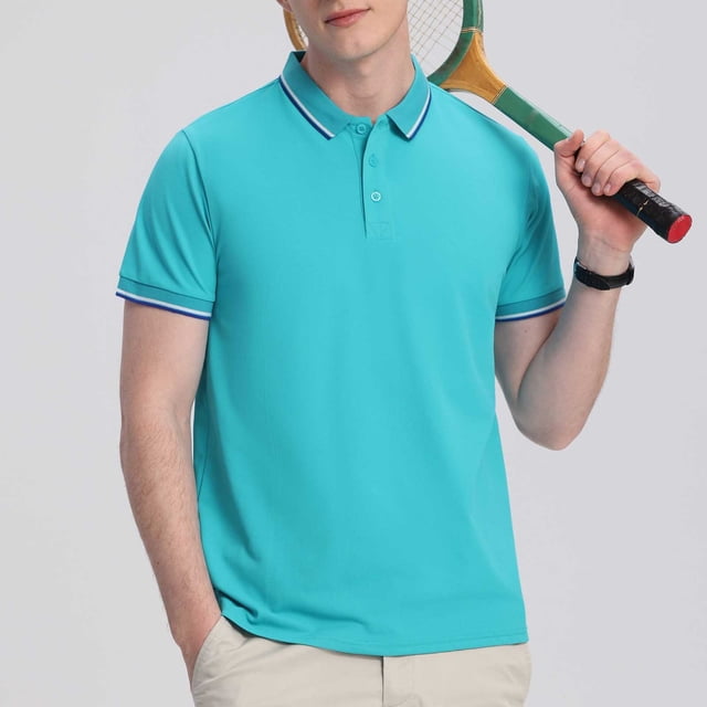 asjyhkr Mens Button Golf Shirts Short Sleeve Classic Stretch Pullover Moisture-Wicking Fashion Collared T-Shirts