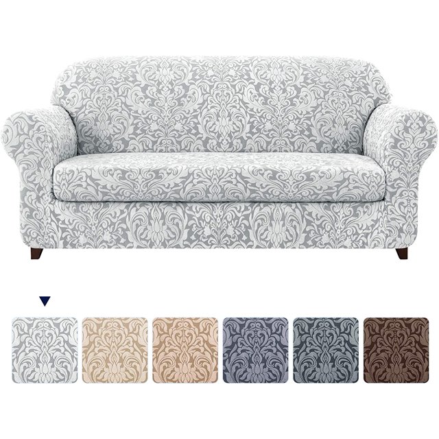 Subtrex Stretchy 2-Piece Washable Armchair/Lovesaet/Sofa/XL-Sofa Slipcover, Jacquard Damask Pattern