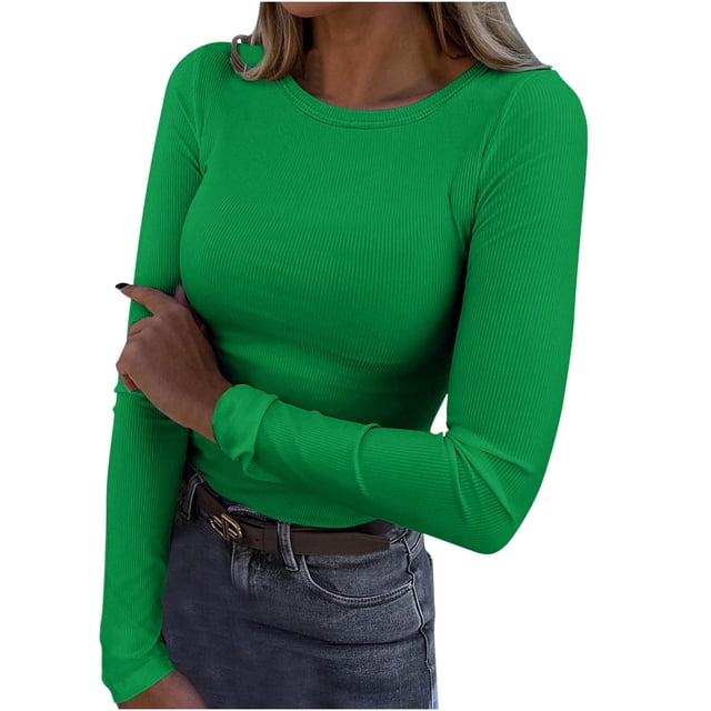 FAIWAD Women's Knit Long Sleeve Crop Tops Round Neck Basic Fall Winter Slim Stretch Ribbed Knit Top