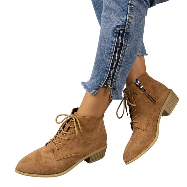 LSLJS Bottes Western Tendance Décontractées à Tige Courte Style Rétro à Talon Épais Pointu Nouvelles Bottes pour Femmes