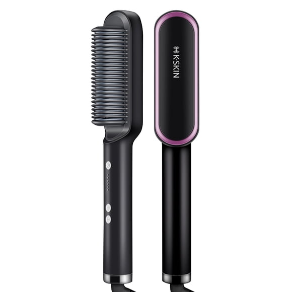 Amdohai Hair Straightener Brush for Woman Hair Styling 2-in-1 Ionic Straightening Brush Hot Curler Comb with -Scald Feature 5 Temperature Levels Adjustable