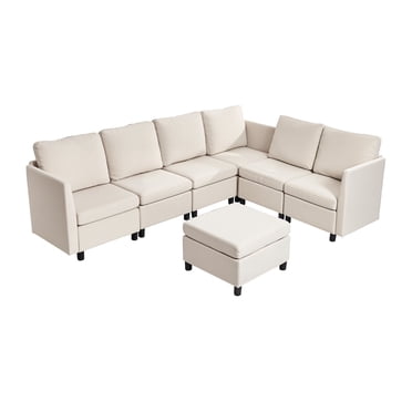 VEVOR Canapé Sectionnel Modulaire, Canapé Modulaire en L 6 Places avec Rangement Dissimulé, Canapé Sectionnel Nuage avec Ottoman et Éponge à Haut Rebond, Canapé Rembourré à Cadre en Bois Massif pour Salon, Chambre