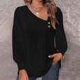 thumbnail image 2 of Yuyuzo Womens Puff Long Sleeve Shirts Collared Button V Neck Tunic Tops Textured Loose Fall Blouses, 2 of 7