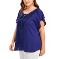 thumbnail image 4 of MAWCLOS Ladies Tunic Blouse V Neck T Shirt Short Sleeve Chiffon Tops Oversized Holiday Solid Color T-shirt Blue XXL, 4 of 5